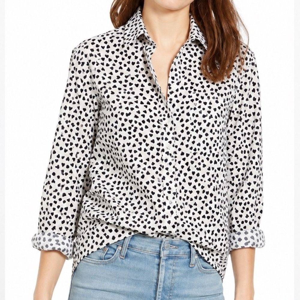 Grayson The Hero Button Down Shirt White Black Heart Print Cotton 3 US M